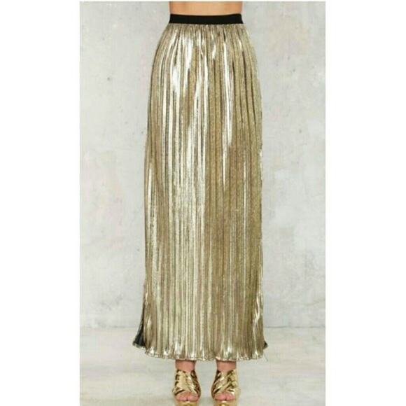 gold pleated maxi skirt